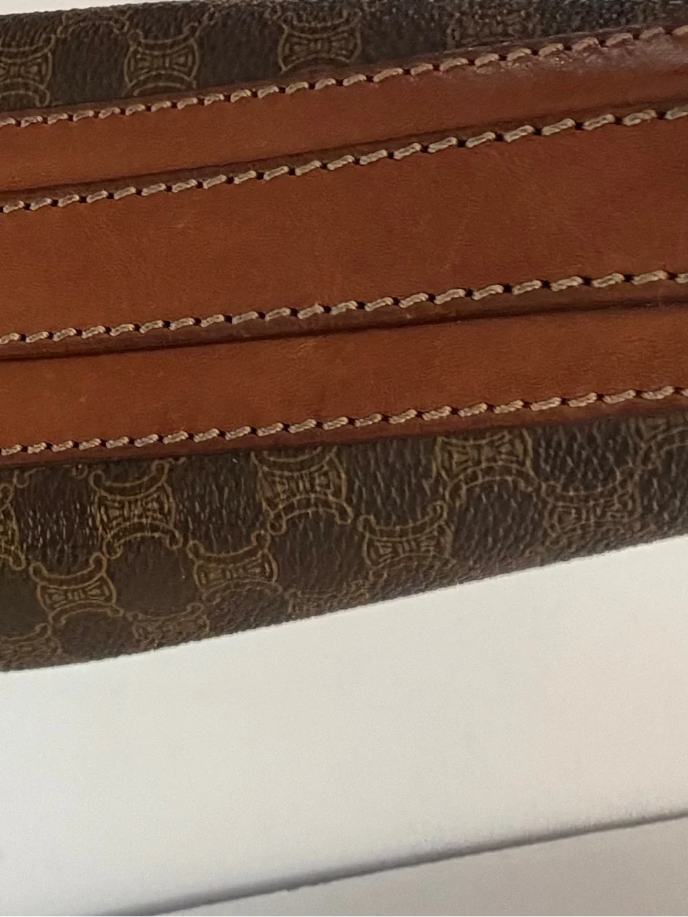 Vintage Celine Macadam Brown Coated Canvas & Tan Leather Crossbody Bag